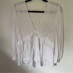 Cotton Candy LA White Lace Trim Blouse, Size Large
